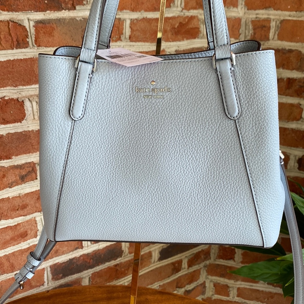 Kate Spade medium triple compartment satchel, blue pebbled leather, NWT - Picture 2 of 9